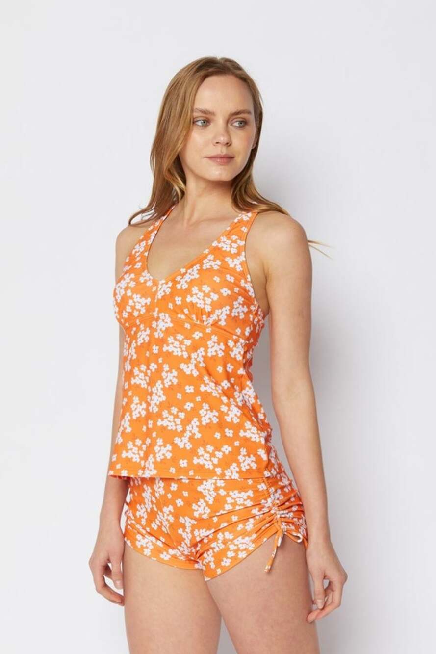 Marina West By The Shore Two-Piece Tankini Swimsuit in Orange Floral, XXL
